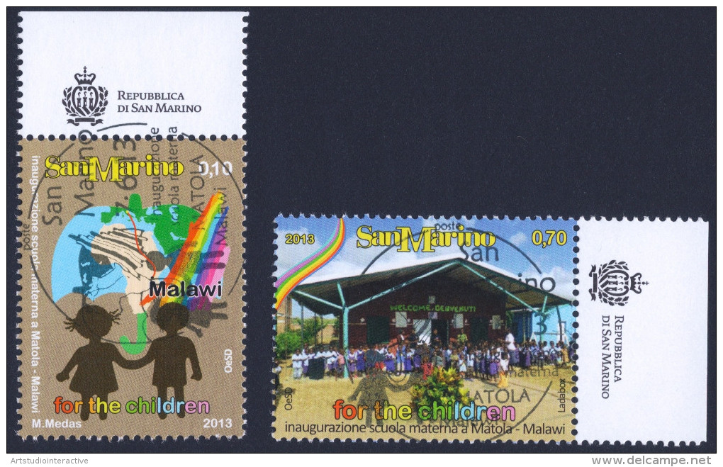 2013 SAN MARINO "INAUGURAZIONE SCUOLA MATERNA IN MALAWI - MATOLA" SINGOLI ANNULLO PRIMO GIORNO - Used Stamps