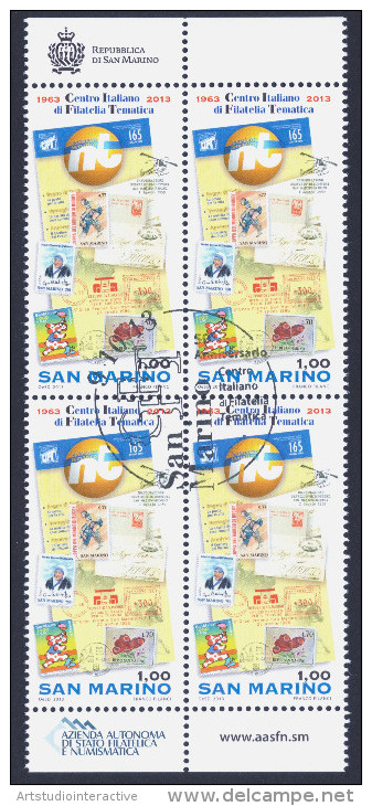2013 SAN MARINO "50° ANNIVERSARIO CENTRO ITALIANO DI FILATELIA TEMATICA (CIFT)"  QUARTINA ANNULLO PRIMO GIORNO - Used Stamps