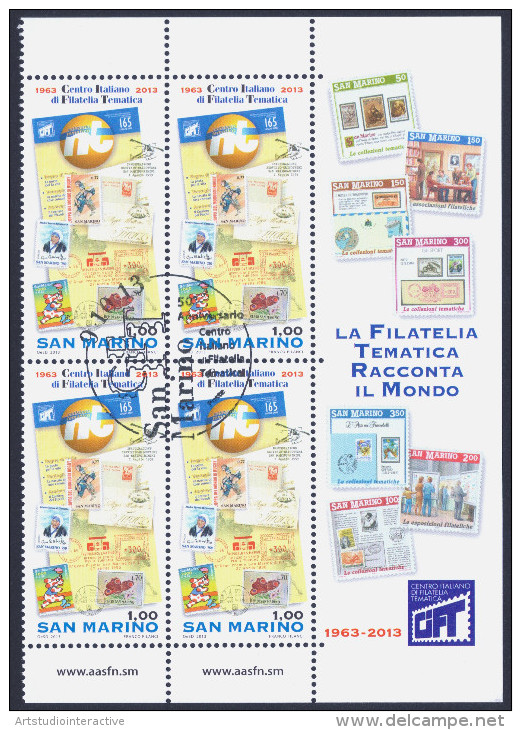 2013 SAN MARINO "50° ANNIVERSARIO CENTRO ITALIANO DI FILATELIA TEMATICA (CIFT)"  QUARTINA ANNULLO PRIMO GIORNO - Used Stamps