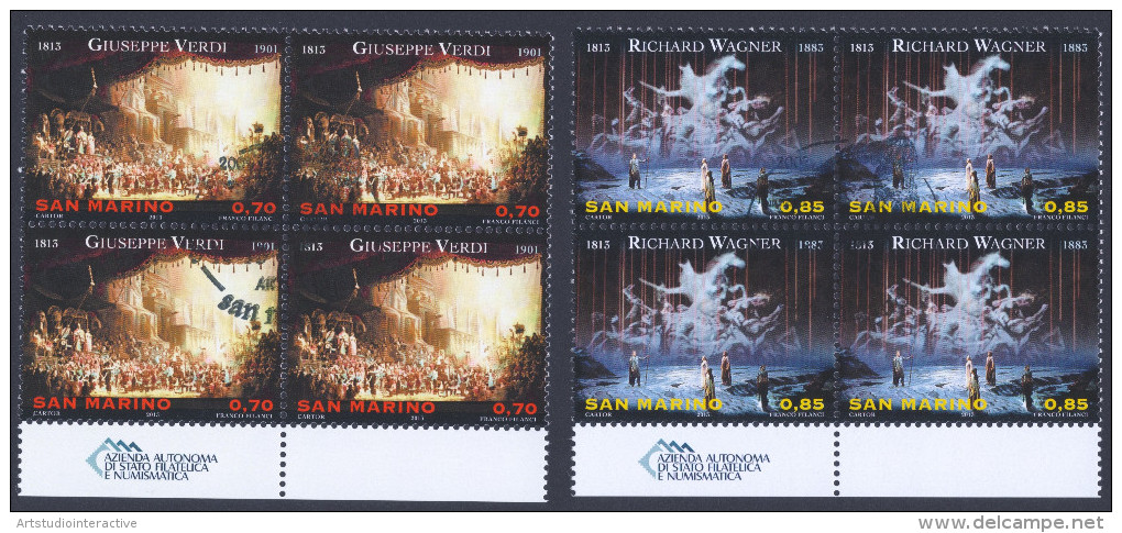 2013 SAN MARINO "200° ANNIVERSARIO NASCITA DI VERDI / WAGNER" QUARTINE ANNULLO PRIMO GIORNO - Used Stamps