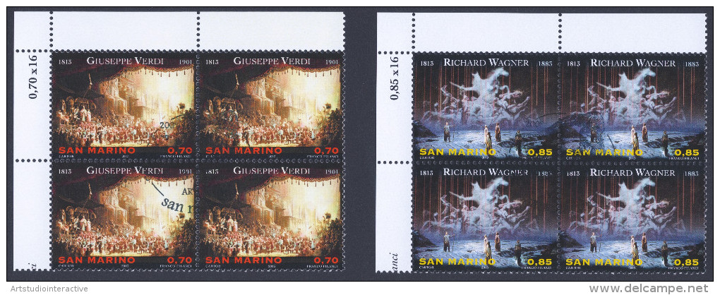 2013 SAN MARINO "200° ANNIVERSARIO NASCITA DI VERDI / WAGNER" QUARTINE ANNULLO PRIMO GIORNO - Used Stamps
