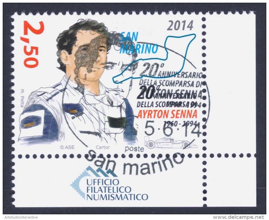 2014 SAN MARINO "20° ANNIVERSARIO SCOMPARSA AYRTON SENNA" SINGOLO ANNULLO PRIMO GIORNO - Used Stamps