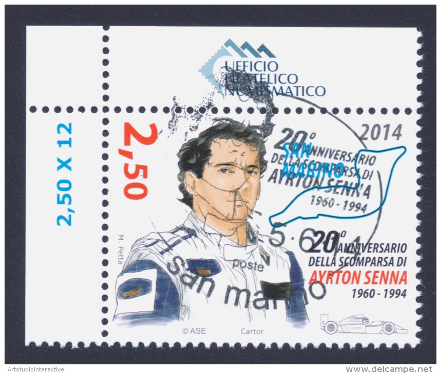 2014 SAN MARINO "20° ANNIVERSARIO SCOMPARSA AYRTON SENNA" SINGOLO ANNULLO PRIMO GIORNO - Usados