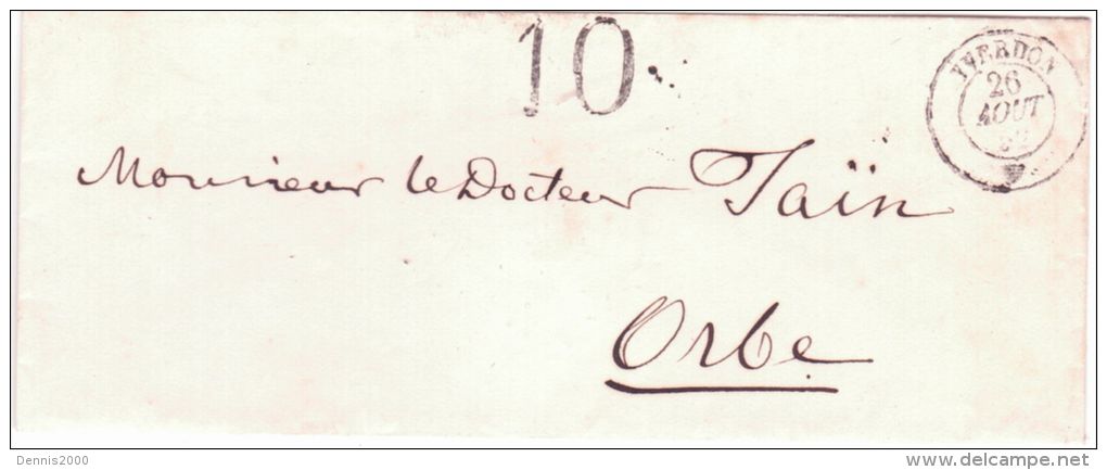 1852- Enveloppe En Port Du  D'YVERDON  Pour Orbe - Taxe 10 Rap. Tampon - 1843-1852 Timbres Cantonaux Et  Fédéraux