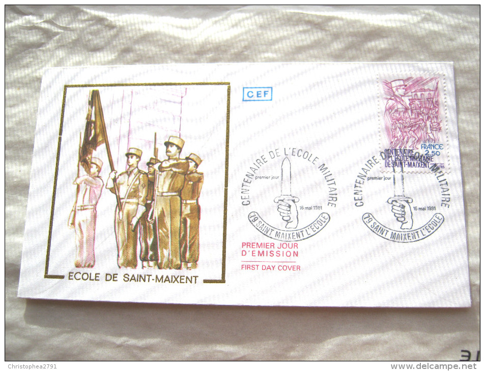 ENVELOPPE 1° JOUR EMISSION ECOLE MILITAIRE SAINT MAIXENT 16 MAI 981 ETAT EXCELLENT - Militaria