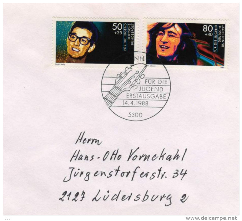 Deutschland / Germany, FDC 1988 (Michel 1360 / 1363), Buddy Holly, John Lennon (HOV-1426) - Música