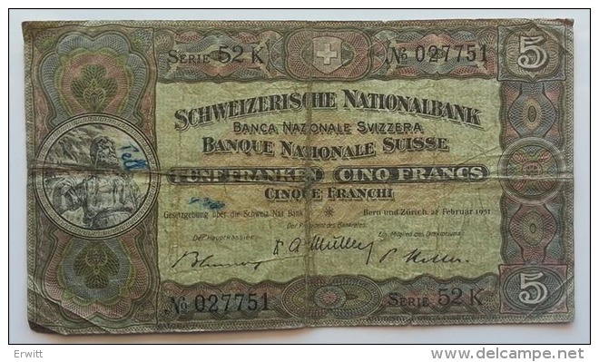 SVIZZERA 5 FRANCHI 1951 VG - Svizzera