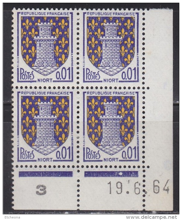 = Armoiries De Villes (IV) Niort 1c Bleu Et Jaune Coin Daté X4 Du 19.6.64 N°1351A Neuf - 1960-1969