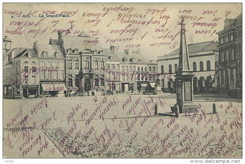 ATH :   La Grand´place    (  Ecrit Avec Timbre 1910 )     Cachet Verso GHOY Met Sterstempel - Ath