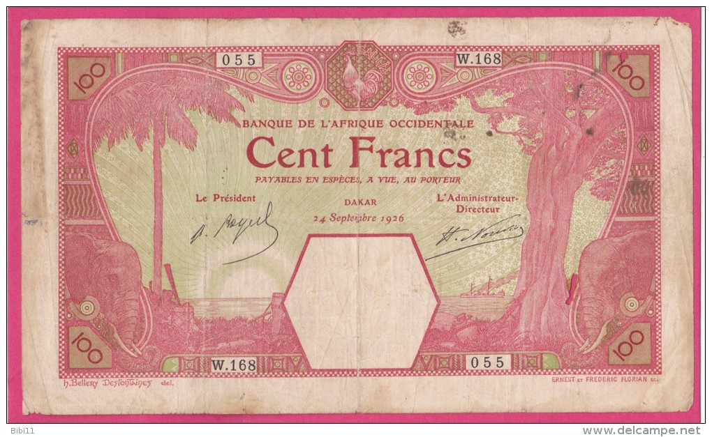 AFRIQUE OCCIDENTALE FRANCAISE.DAKAR .100 FRANCS 1926 , Sérié W.168 - Senegal