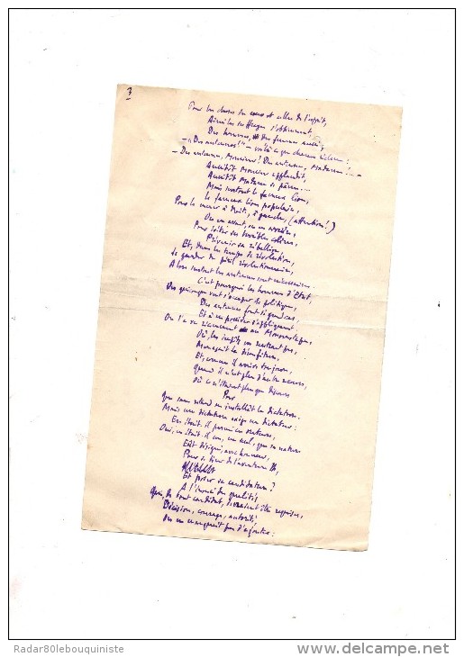 Franc-Nohain.Manuscrit Autographe Signé. Fables.Les Lapins En Famille & Lu Antennes.4 Pages.(21 X 13,5 Cm)SD. - Other & Unclassified