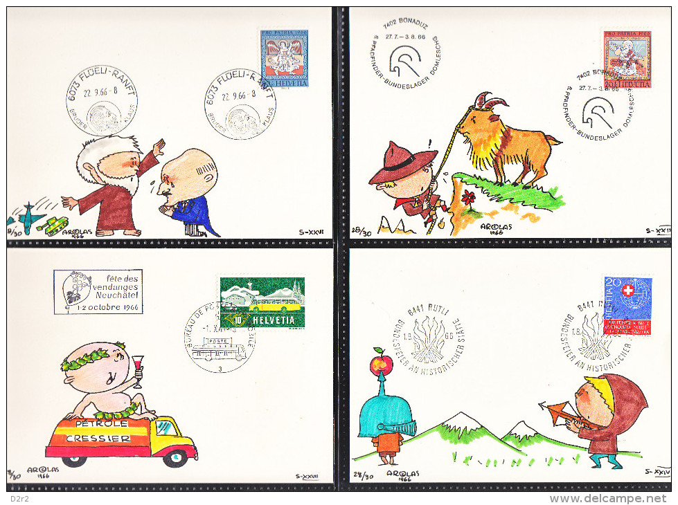 36 CARTES TIMBREES,DESSINEE PAR "SANTIAGO AROLAS" ANNEE1966-67 - Autres & Non Classés