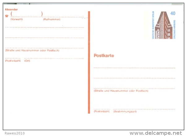 Berlin West Ganzsachenpostkarte 40 Pfg. Ungebr. Chilehaus Hamburg UNESCO Welterbe Markierungsbalken Eng An Briefmarke - Postkarten - Ungebraucht