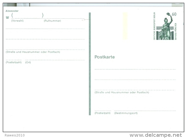 Berlin West Ganzsachenpostkarte 60 Pfg. Ungebraucht Bavaria München Markierungsbalken Weit Von Briefmarke - Cartes Postales - Neuves