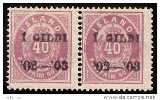 1902. I GILDI. 40 Aur Lilac. Perf. 14x13½. Black Overprint. Pair. (Michel: 32A) - JF156334 - Used Stamps