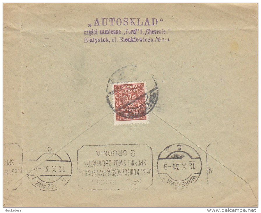 Poland "AUTOSKLAD" Ford & Chevrolet BIALYSTOK 1931 Cover Brief To WARSZAWA (2 Scans) - Lettres & Documents