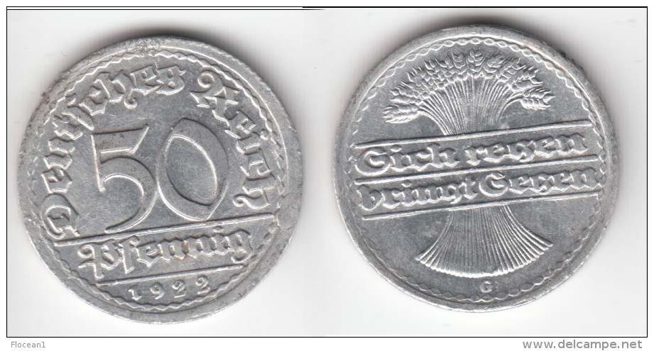 **** ALLEMAGNE - GERMANY - 50 PFENNIG 1922 G - WEIMAR REPUBLIC **** EN ACHAT IMMEDIAT - 50 Rentenpfennig & 50 Reichspfennig