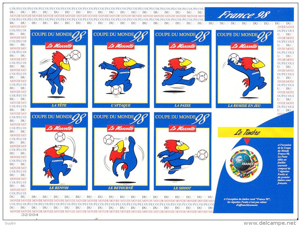 France Football, Coupe Monde 1998, Footix, Timbre Rond Adhésif, Feuillet YT 3140 A, **  Non Plié, Super .. Cote 22.00 € - Unused Stamps