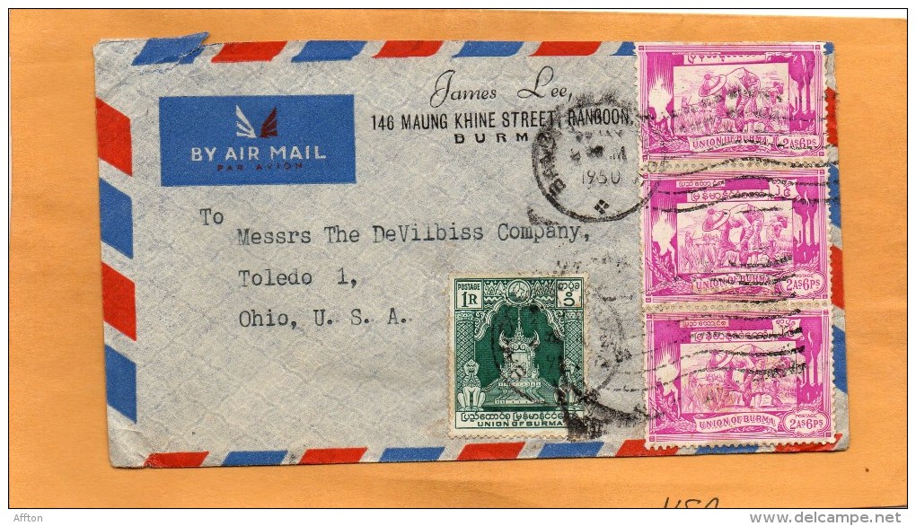 Myanmar Burma 1950 Cover Mailed To USA - Myanmar (Birmanie 1948-...)