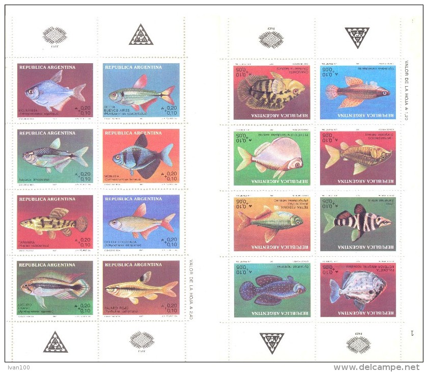 1987. Argentina, Mich.1871-86, Fishes Of Argentina, 2  Sheetlets, Mint/** - Blokken & Velletjes