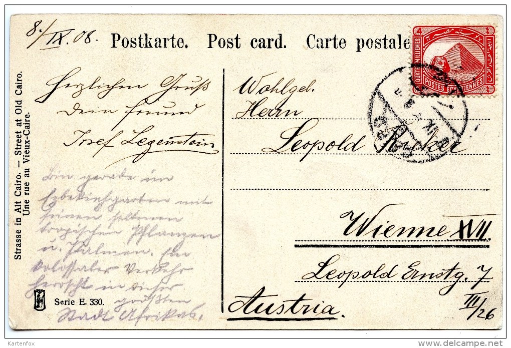 Kairo, Cairo, Street Old Cairo, Strasse, 8.9.1908, Stamp - Port Said