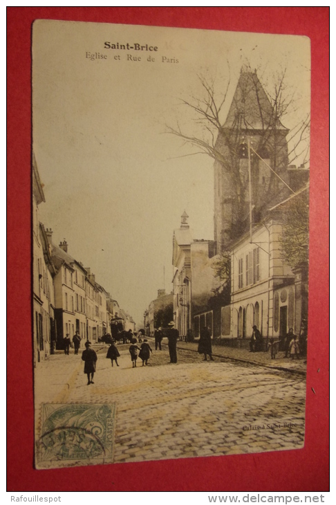 Cp  Saint Brice Eglise Et Rue De Paris - Saint-Brice-sous-Forêt