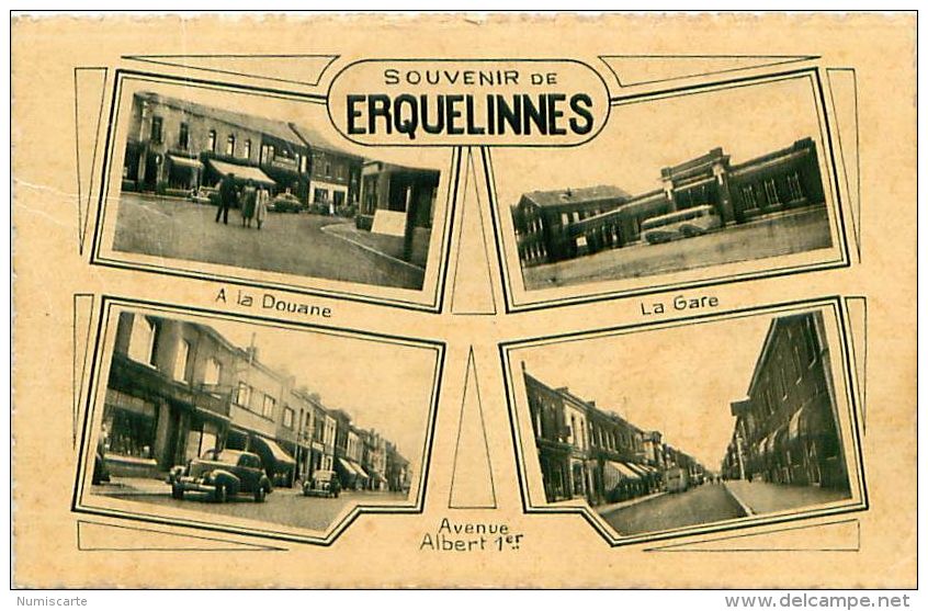 Cpsm BELGIQUE - ERQUELINNES - Souvenir, Multivues : à La Douane, La Gare, Avenue Albert 1er - Erquelinnes