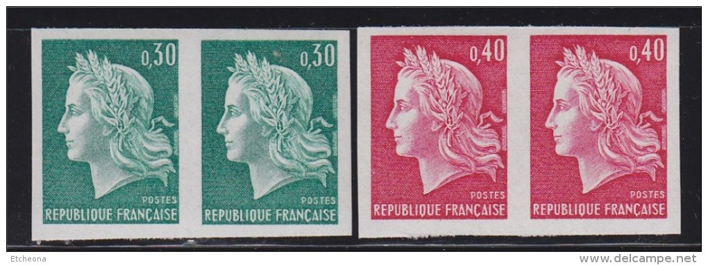 = Marianne De Cheffer Non Dentelé Paire N°1536A 30c Vert Et Paire N°1536B 40c Rouge Neufs Gommés - Non Classés