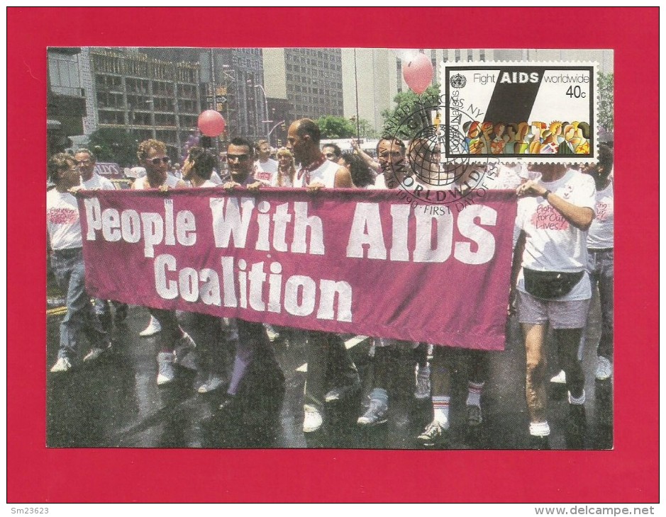Vereinigte Nationen 1990 , Fight AIDS Worldwide - Maxi Card -First Day  Mar. 16.1990 - Maximum Cards