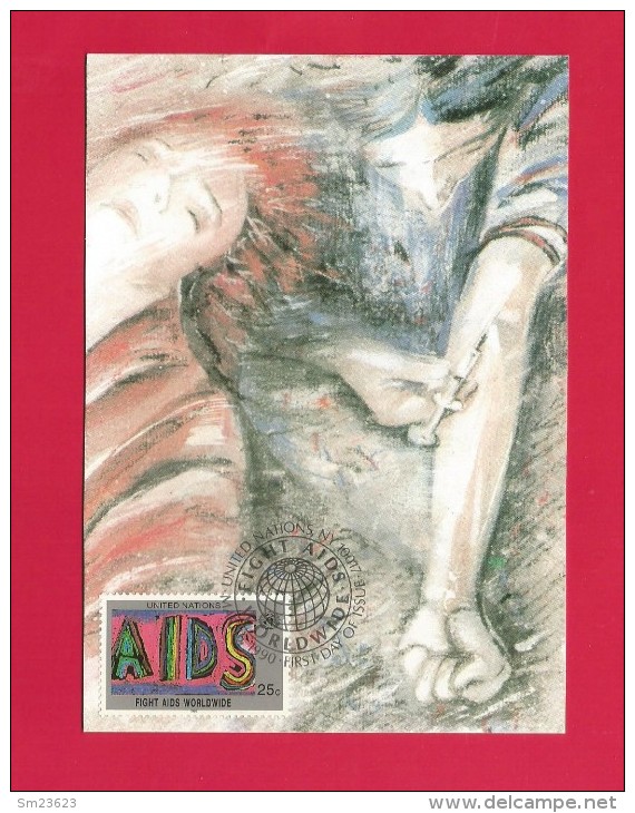 Vereinigte Nationen 1990 , Fight AIDS Worldwide - Maxi Card -First Day  Mar. 16.1990 - Tarjetas – Máxima