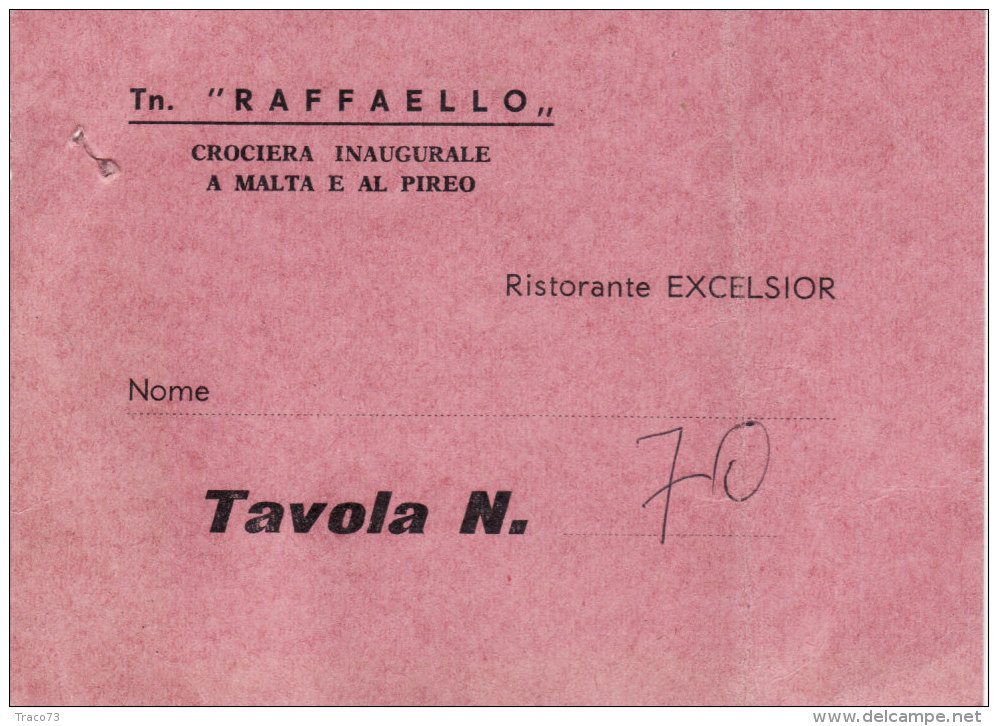 TRANSATLANTICO  " RAFFAELLO "  1965  /   Ticket - Biglietto Ristorante - Europa