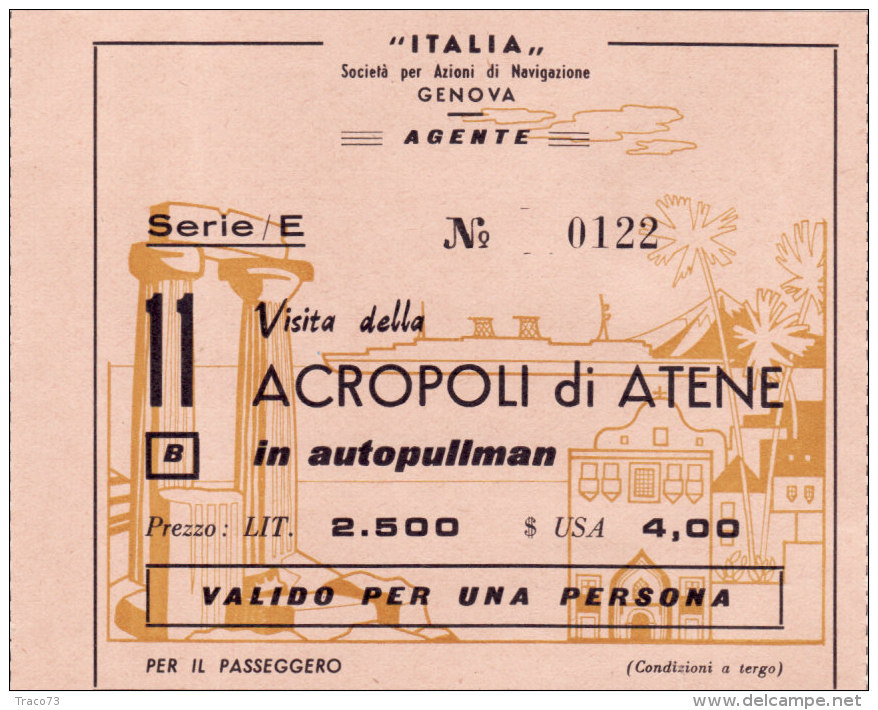 TRANSATLANTICO  " RAFFAELLO "  1965  /   Ticket - Biglietto Escursione - Europa