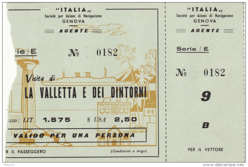 TRANSATLANTICO  " RAFFAELLO "  1965  /   Ticket - Biglietto Escursione - Europa