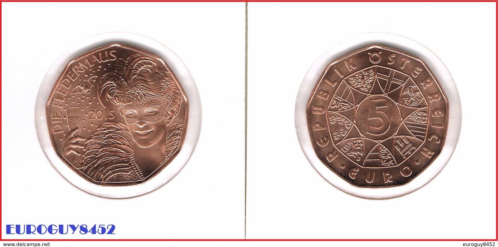 OOSTENRIJK - 5 € 2015 UNC KOPER - NIEUWJAARSMUNT "DE VLEDERMUIS" - Autriche