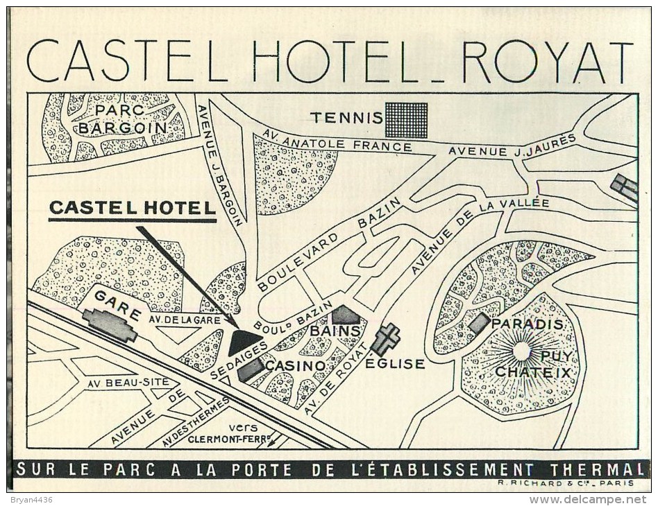 63 - Royat - ** Castel Hôtel ** - Carte Commerciale Ancienne Double - Bon état. - Restaurants