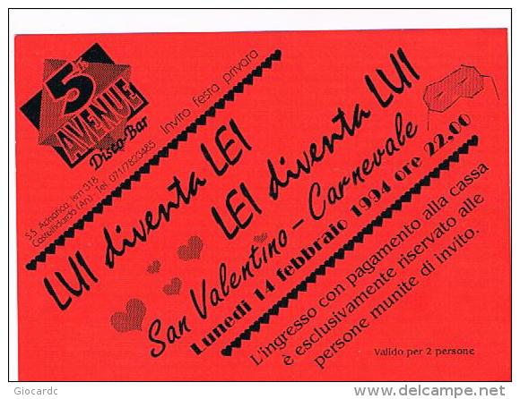 DISCOTECA  5 AVENUE, CASTELFIDARDO (AN):  SAN VALENTINO - CARNEVALE 1994  - RIF. 3773 - Musica E Musicisti
