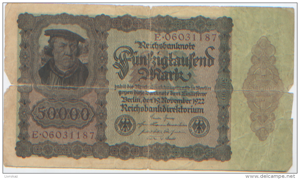 Billet De Banque, Banknote, Biglietto Di Banca, Bankbiljet, Reichsbanknote, République De Weimar 1922, 50000 Mark - 50000 Mark