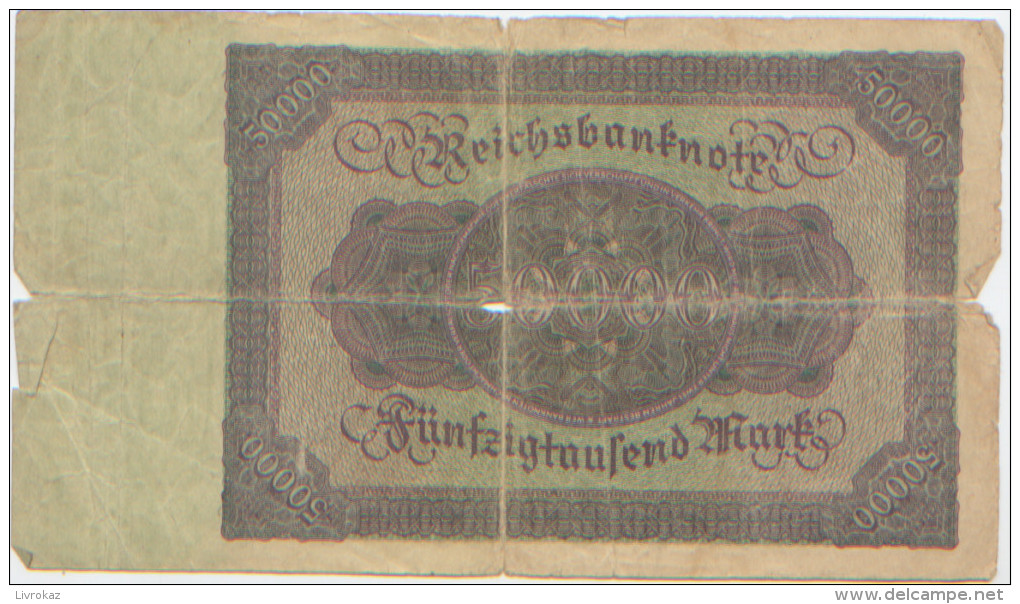 Billet De Banque, Banknote, Biglietto Di Banca, Bankbiljet, Reichsbanknote, République De Weimar 1922, 50000 Mark - 50000 Mark