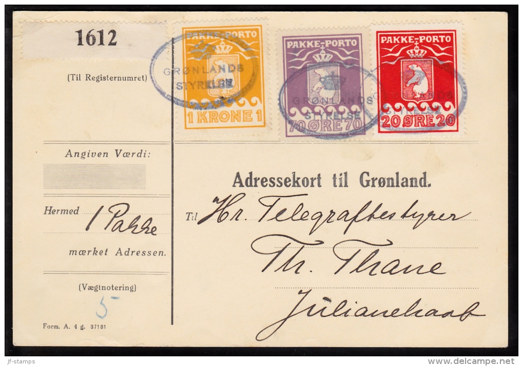 1930. 70 øre Violet, 1930. 1 Kr. Yellow And 20 øre Red. Thiele Letterpress. Perf. 11 ½.... (Michel: 10A+) - JF112143 - Paketmarken