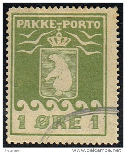 1916. PAKKE PORTO. 1 øre Ol Green. Thiele. Perf 11 ½. (Michel: 4A) - JF158282 - Paketmarken