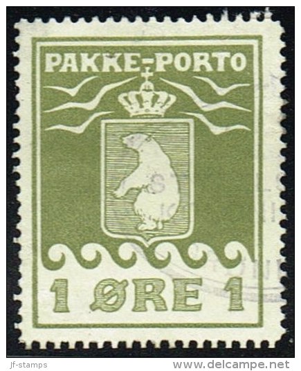 1916. PAKKE PORTO. 1 øre Ol Green. Thiele. Perf 11 ½. Officially Reperforated. Scarce. ... (Michel: 4A) - JF158283 - Spoorwegzegels