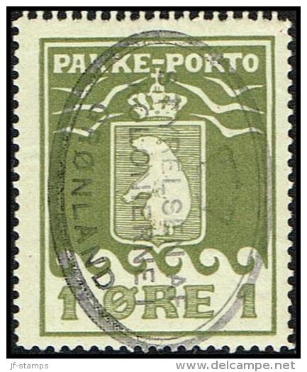 1916. PAKKE PORTO. 1 øre Ol Green. Thiele. Perf 11 ½. Off. Reperforation At Top. STYREL... (Michel: 4A) - JF171294 - Pacchi Postali