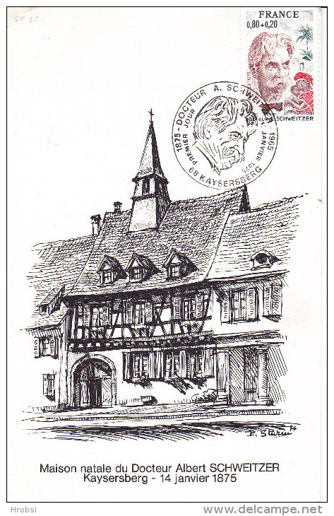 Medecine Dr Schweitzer, Carte Maximum France, Yvert N 1824, Kaysersberg 1975 - Farmacia