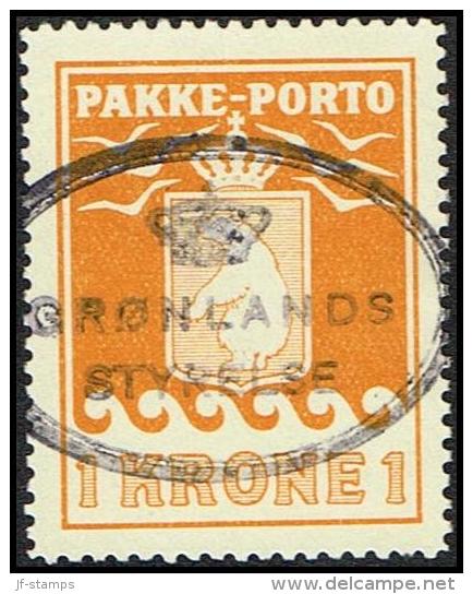 1937. PAKKE PORTO. 1 Kr. Yellow. Andreasen & Lachmann Litho. Perf. 11. GRØNLANDS STYREL... (Michel: 14) - JF171350 - Spoorwegzegels