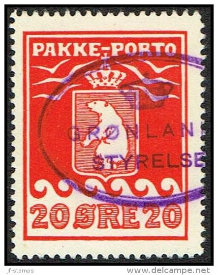 1937. PAKKE PORTO. 20 øre Red. Schultz. Perf 10 3/4. GRØNLANDS STYRELSE. (Michel: 9B) - JF171336 - Paketmarken