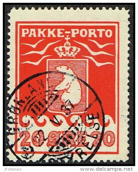 1916. PAKKE PORTO. 20 øre Red. Thiele. Perf 11 ½. Steel Cancel  GRØNLANDS STYRELSE 22. ... (Michel: 9A) - JF171361 - Paketmarken