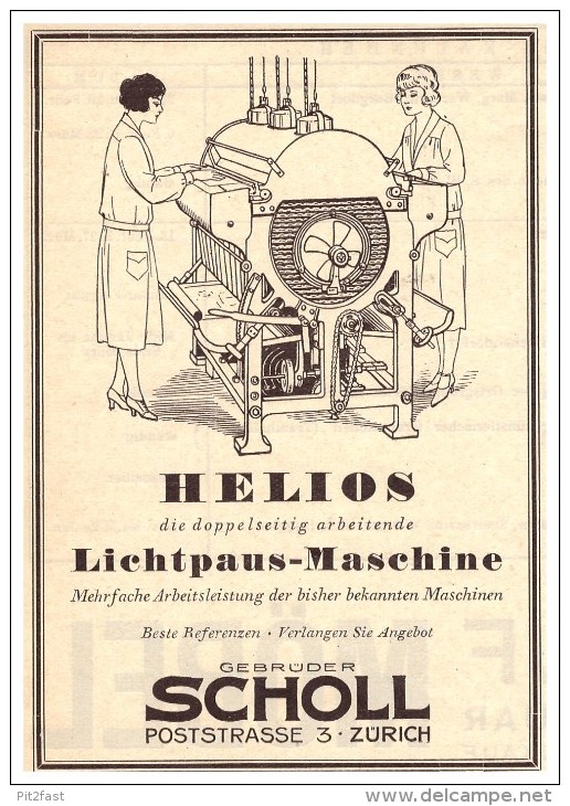 Original Werbung - 1927 - Helios - Lichtpausmaschine , Gebr. Scholl In Zürich , Architektur , Kopierer , Poststrasse !!! - Machines