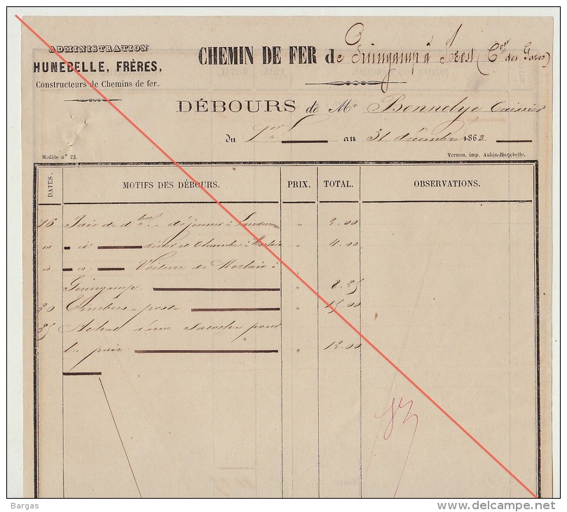 Debours 1863 Chemin De Fer De L´ouest De Guingamp à Brest Construction Des Gares Bonnelye Caissier - Documents Historiques