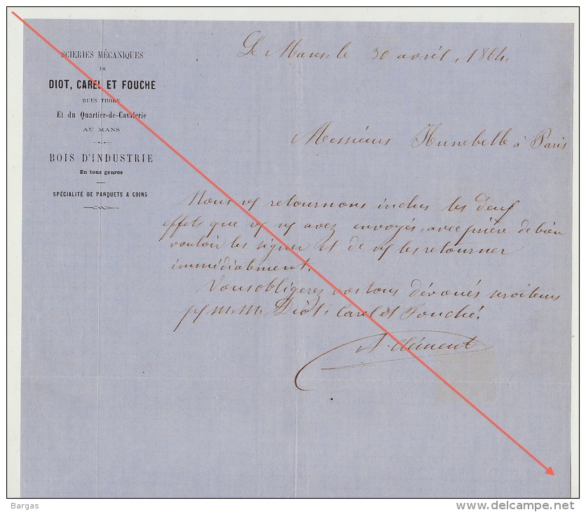 Courrier 1864 Diot Carel Fouché Livraison Bois Pour Chemins De Fer De L´ouest à  Hunnebelle Constructeur - Documents Historiques