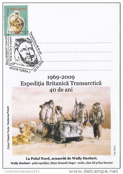 11313- FIRST BRITISH ARCTIC EXPEDITION, SLEIGH DOGS, SPECIAL POSTCARD, 2009, ROMANIA - Arktis Expeditionen